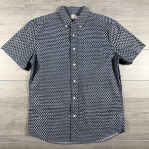Faherty Mens Indigo Fish Scale Print Organic Cotton Short Sleeve Shirt Medium